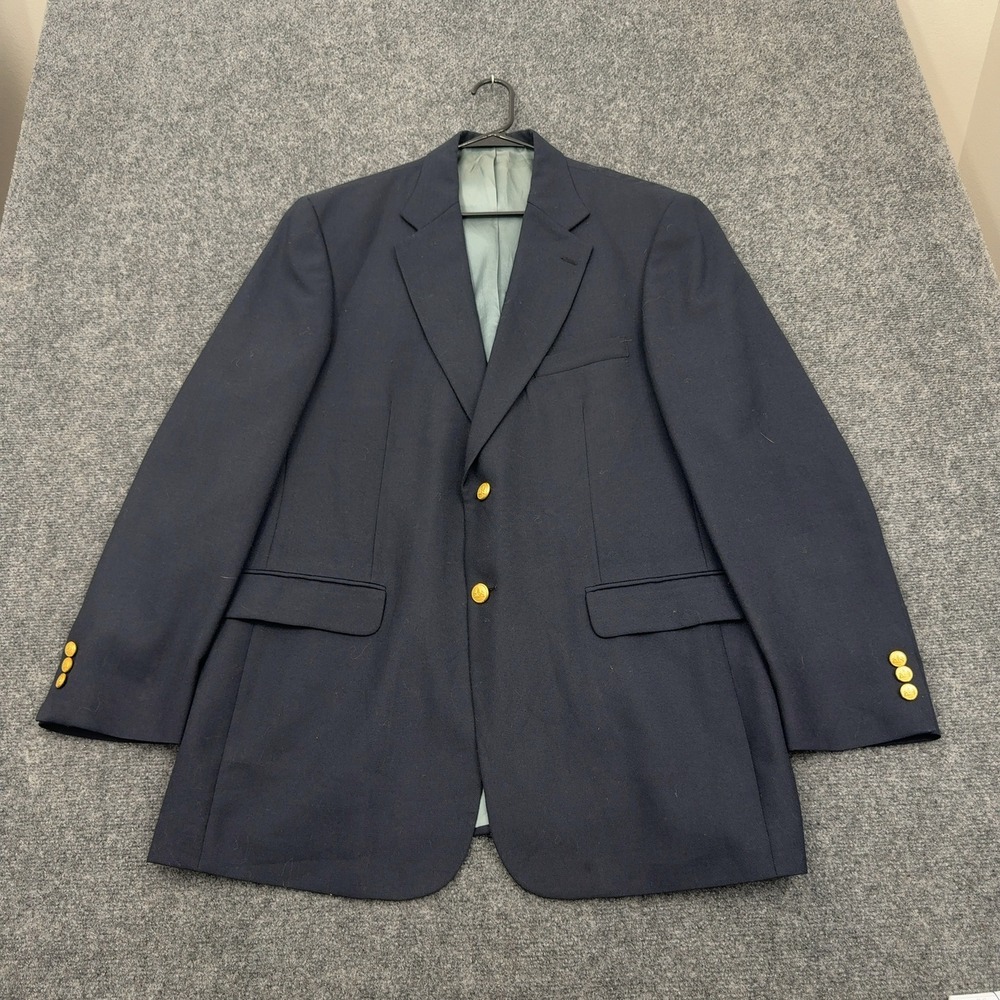 Stafford Blazer Mens Navy Blue Wool Blend Gold Buttons Two Button Classic Formal
